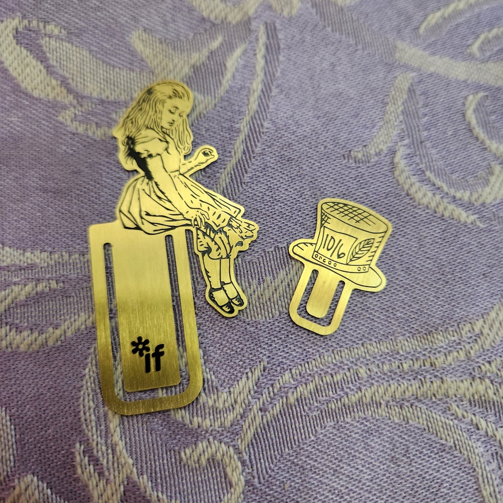 Alice and Mad Hatter Gold Metal Bookmark Clips - Women Accessories